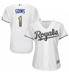 Womens Majestic Kansas City Royals 1 Ryan Goins Replica White Home Cool Base MLB Jersey 