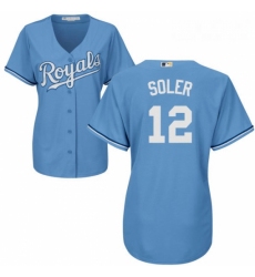 Womens Majestic Kansas City Royals 12 Jorge Soler Authentic Light Blue Alternate 1 Cool Base MLB Jersey