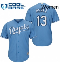 Womens Majestic Kansas City Royals 13 Salvador Perez Authentic Light Blue Alternate 1 Cool Base MLB Jersey