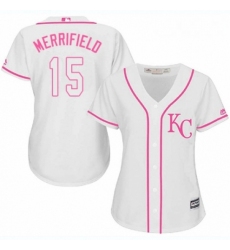 Womens Majestic Kansas City Royals 15 Whit Merrifield Authentic White Fashion Cool Base MLB Jersey 