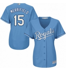 Womens Majestic Kansas City Royals 15 Whit Merrifield Replica Light Blue Alternate 1 Cool Base MLB Jersey 