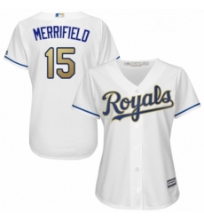 Womens Majestic Kansas City Royals 15 Whit Merrifield Replica White Home Cool Base MLB Jersey 
