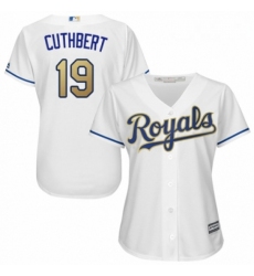 Womens Majestic Kansas City Royals 19 Cheslor Cuthbert Authentic White Home Cool Base MLB Jersey 