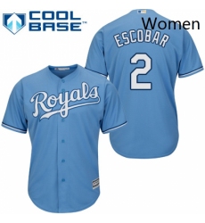 Womens Majestic Kansas City Royals 2 Alcides Escobar Authentic Light Blue Alternate 1 Cool Base MLB Jersey