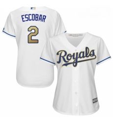 Womens Majestic Kansas City Royals 2 Alcides Escobar Authentic White Home Cool Base MLB Jersey