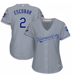 Womens Majestic Kansas City Royals 2 Alcides Escobar Replica Grey Road Cool Base MLB Jersey