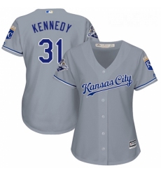 Womens Majestic Kansas City Royals 31 Ian Kennedy Authentic Grey Road Cool Base MLB Jersey