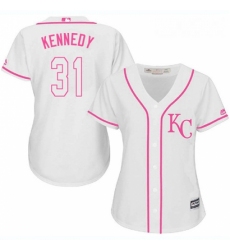 Womens Majestic Kansas City Royals 31 Ian Kennedy Authentic White Fashion Cool Base MLB Jersey