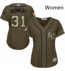 Womens Majestic Kansas City Royals 31 Ian Kennedy Replica Green Salute to Service MLB Jersey