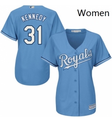 Womens Majestic Kansas City Royals 31 Ian Kennedy Replica Light Blue Alternate 1 Cool Base MLB Jersey