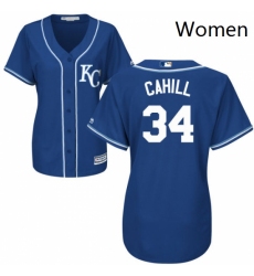 Womens Majestic Kansas City Royals 34 Trevor Cahill Authentic Blue Alternate 2 Cool Base MLB Jersey 