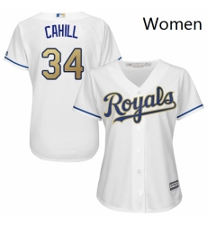Womens Majestic Kansas City Royals 34 Trevor Cahill Authentic White Home Cool Base MLB Jersey 