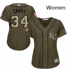 Womens Majestic Kansas City Royals 34 Trevor Cahill Replica Green Salute to Service MLB Jersey 