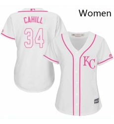 Womens Majestic Kansas City Royals 34 Trevor Cahill Replica White Fashion Cool Base MLB Jersey 