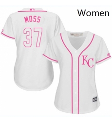 Womens Majestic Kansas City Royals 37 Brandon Moss Authentic White Fashion Cool Base MLB Jersey