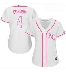 Womens Majestic Kansas City Royals 4 Alex Gordon Authentic White Fashion Cool Base MLB Jersey