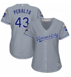 Womens Majestic Kansas City Royals 43 Wily Peralta Replica Grey Road Cool Base MLB Jersey 