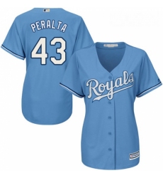 Womens Majestic Kansas City Royals 43 Wily Peralta Replica Light Blue Alternate 1 Cool Base MLB Jersey 
