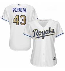 Womens Majestic Kansas City Royals 43 Wily Peralta Replica White Home Cool Base MLB Jersey 