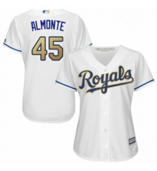 Womens Majestic Kansas City Royals 45 Abraham Almonte Authentic White Home Cool Base MLB Jersey 