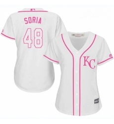 Womens Majestic Kansas City Royals 48 Joakim Soria Replica White Fashion Cool Base MLB Jersey