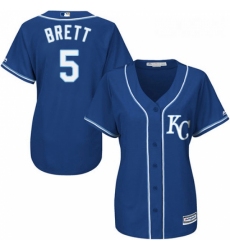 Womens Majestic Kansas City Royals 5 George Brett Authentic Blue Alternate 2 Cool Base MLB Jersey