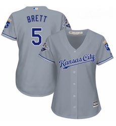 Womens Majestic Kansas City Royals 5 George Brett Authentic Grey Road Cool Base MLB Jersey