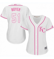Womens Majestic Kansas City Royals 51 Blaine Boyer Authentic White Fashion Cool Base MLB Jersey 
