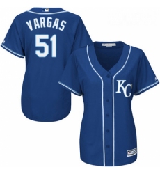 Womens Majestic Kansas City Royals 51 Jason Vargas Authentic Blue Alternate 2 Cool Base MLB Jersey 