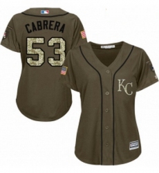 Womens Majestic Kansas City Royals 53 Melky Cabrera Replica Green Salute to Service MLB Jersey 