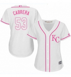 Womens Majestic Kansas City Royals 53 Melky Cabrera Replica White Fashion Cool Base MLB Jersey 
