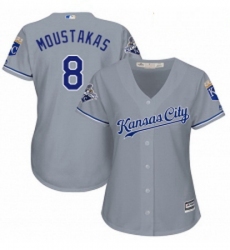 Womens Majestic Kansas City Royals 8 Mike Moustakas Authentic Grey Road Cool Base MLB Jersey