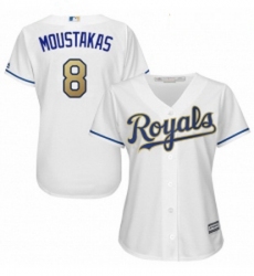 Womens Majestic Kansas City Royals 8 Mike Moustakas Authentic White Home Cool Base MLB Jersey