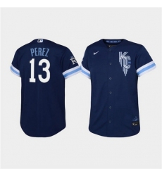Youth Kansas City Royals 13 Salvador Perez 2022 Navy City Connect Stitched Baseball Jersey