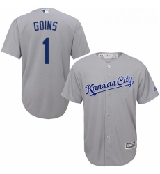 Youth Majestic Kansas City Royals 1 Ryan Goins Authentic Grey Road Cool Base MLB Jersey 