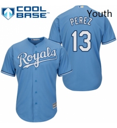 Youth Majestic Kansas City Royals 13 Salvador Perez Replica Light Blue Alternate 1 Cool Base MLB Jersey