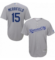 Youth Majestic Kansas City Royals 15 Whit Merrifield Authentic Grey Road Cool Base MLB Jersey 