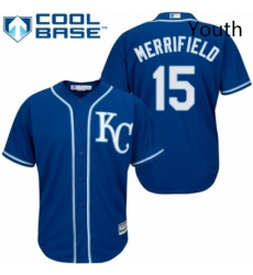 Youth Majestic Kansas City Royals 15 Whit Merrifield Replica Blue Alternate 2 Cool Base MLB Jersey 