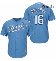 Youth Majestic Kansas City Royals 16 Paulo Orlando Replica Light Blue Alternate 1 Cool Base MLB Jersey