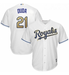 Youth Majestic Kansas City Royals 21 Lucas Duda Replica White Home Cool Base MLB Jersey 