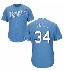 Youth Majestic Kansas City Royals 34 Trevor Cahill Authentic Light Blue Alternate 1 Cool Base MLB Jersey 