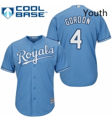Youth Majestic Kansas City Royals 4 Alex Gordon Authentic Light Blue Alternate 1 Cool Base MLB Jersey