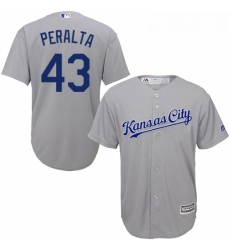 Youth Majestic Kansas City Royals 43 Wily Peralta Replica Grey Road Cool Base MLB Jersey 