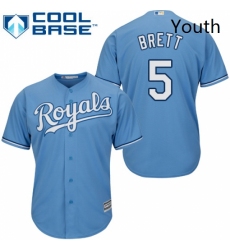 Youth Majestic Kansas City Royals 5 George Brett Authentic Light Blue Alternate 1 Cool Base MLB Jersey