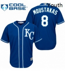 Youth Majestic Kansas City Royals 8 Mike Moustakas Authentic Blue Alternate 2 Cool Base MLB Jersey