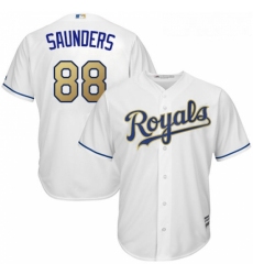 Youth Majestic Kansas City Royals 88 Michael Saunders Authentic White Home Cool Base MLB Jersey 