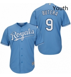 Youth Majestic Kansas City Royals 9 Drew Butera Replica Light Blue Alternate 1 Cool Base MLB Jersey 