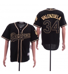 Dodgers 34 Fernando Valenzuela Black Gold Cool Base Jersey