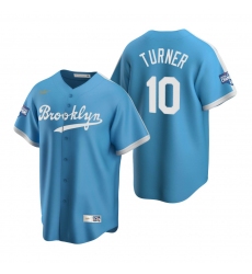Men Brooklyn Los Angeles Dodgers 10 Justin Turner Light Blue 2020 World Series Champions Cooperstown Collection Jersey