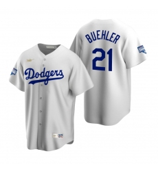 Men Brooklyn Los Angeles Dodgers 21 Walker Buehler White 2020 World Series Champions Cooperstown Collection Jersey